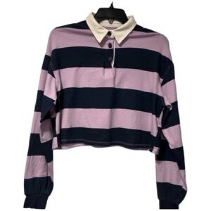 SO Cropped Rugby Shirt Small Purple Navy Striped Preppy Top